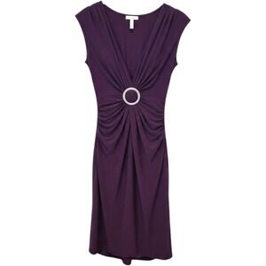 LVL X Rhinestone O-Ring Ruched Cocktail Dress V-Neck Purple Party Glam Medium
